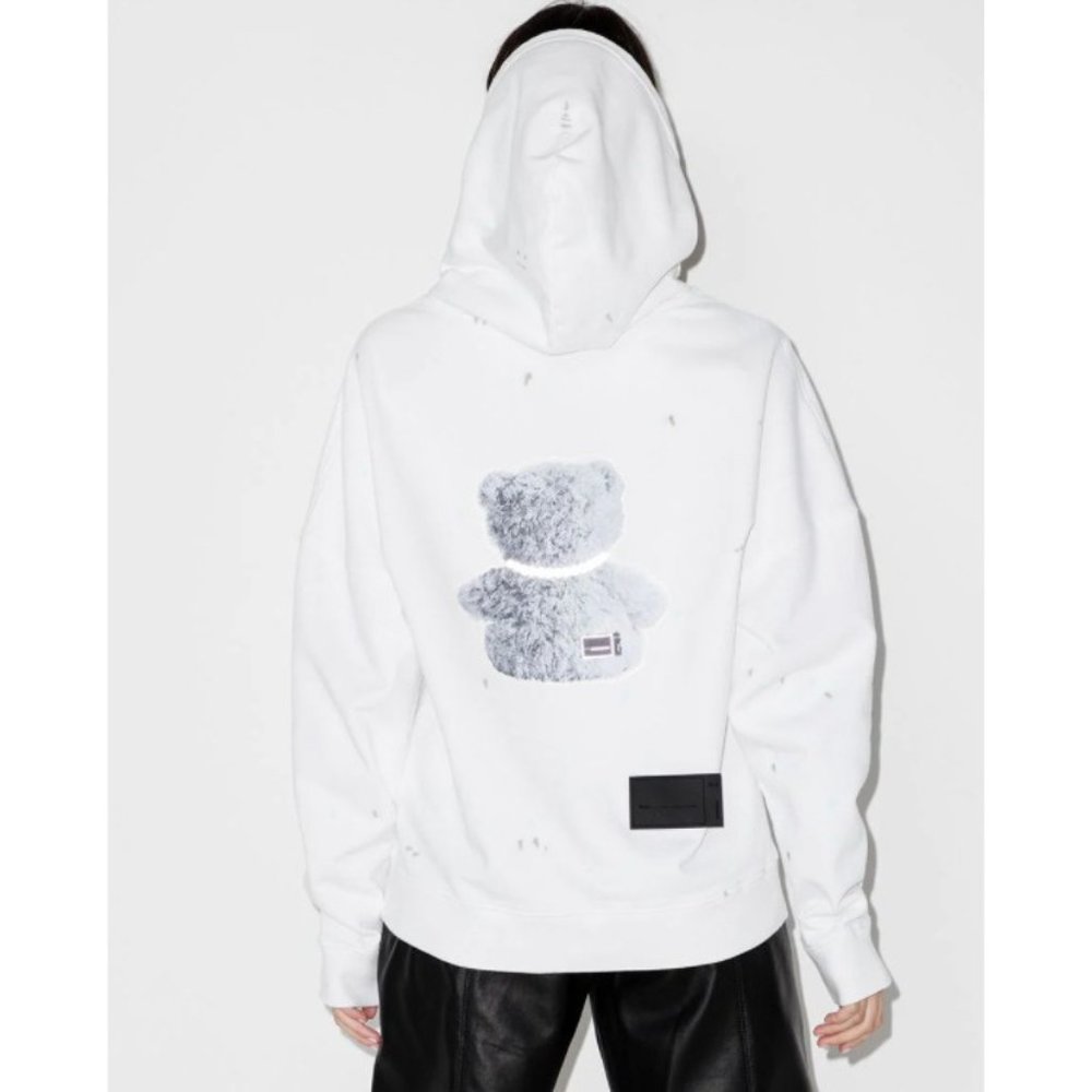 NWT $850 WE11DONE WHITE HOODIE PEARL NECKLACE TEDDY REFLECTIVE US SZ MEDIUM - Picture 5 of 10